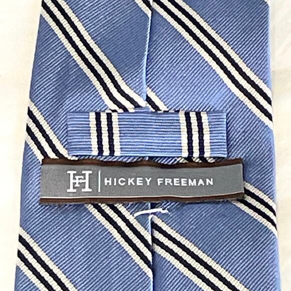 Hickey Freeman Silk Tie Men's | Blue White Black Striped Hand Tailored | EUC - Picture 4 of 5